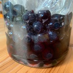 A picture of Sloe-boshi (a sacreligious seasonal version of umeboshi).