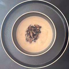 A picture of MUSHROOM & BRIE SOUP WITH NON-ALCOHOLIC BRANDY.
