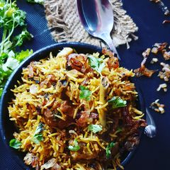 A picture of One pot Mutton briyani in pressure cooker.