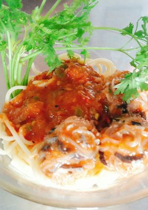 Hình của món Mì spagetti sauce thịt viên.