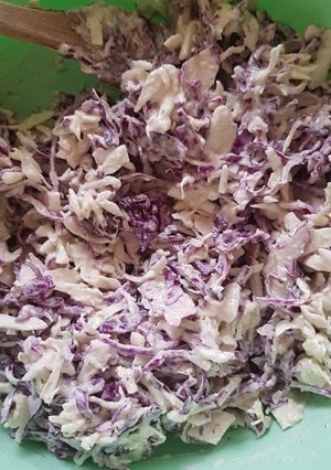 A picture of Cabbage Salad with Tahini and Yogurt Dressing.