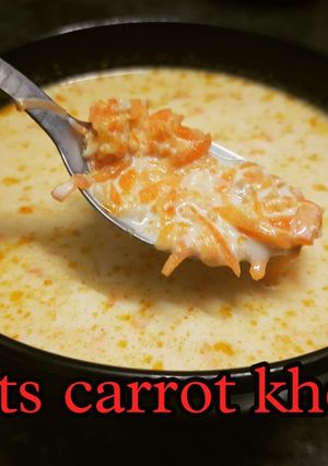 A picture of Oats carrot kheer recipe | Oats paayasam with country sugar.