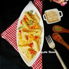Penne Pasta in cheesy oats white sauce A picture of Penne Pasta in cheesy oats white sauce.