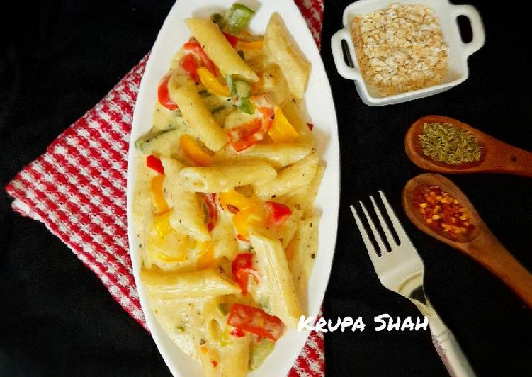 Recipe of Super Quick Homemade Penne Pasta in cheesy oats white sauce