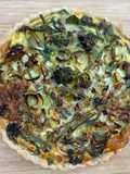 Quiche with smoked mozzarella and purple sprouting broccoli