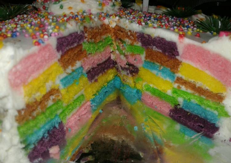 Rainbow Checkerboard Cake *versi oven