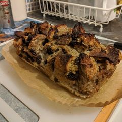 A picture of Banana and Raisin Bread Pudding.