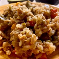 A picture of Buffalo chicken rice.