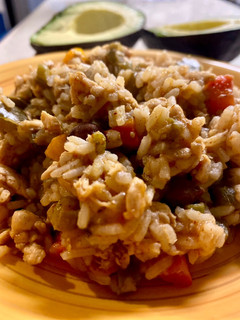 A picture of Buffalo chicken rice.
