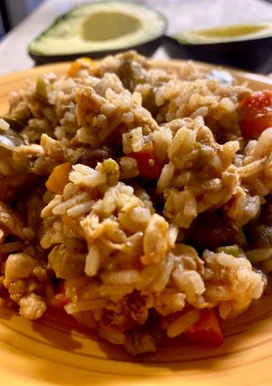 A picture of Buffalo chicken rice.
