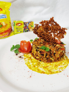 A picture of Mushroom maggi salsa in masala magic cheese sauce.