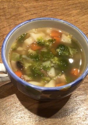 A picture of Good flavoured soup : use brine from a tin.