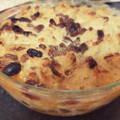 A picture of Bread pudding with Sultanas,.