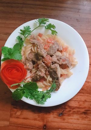 Hình của món Ăn dặm - Nui xoắn xào bò.