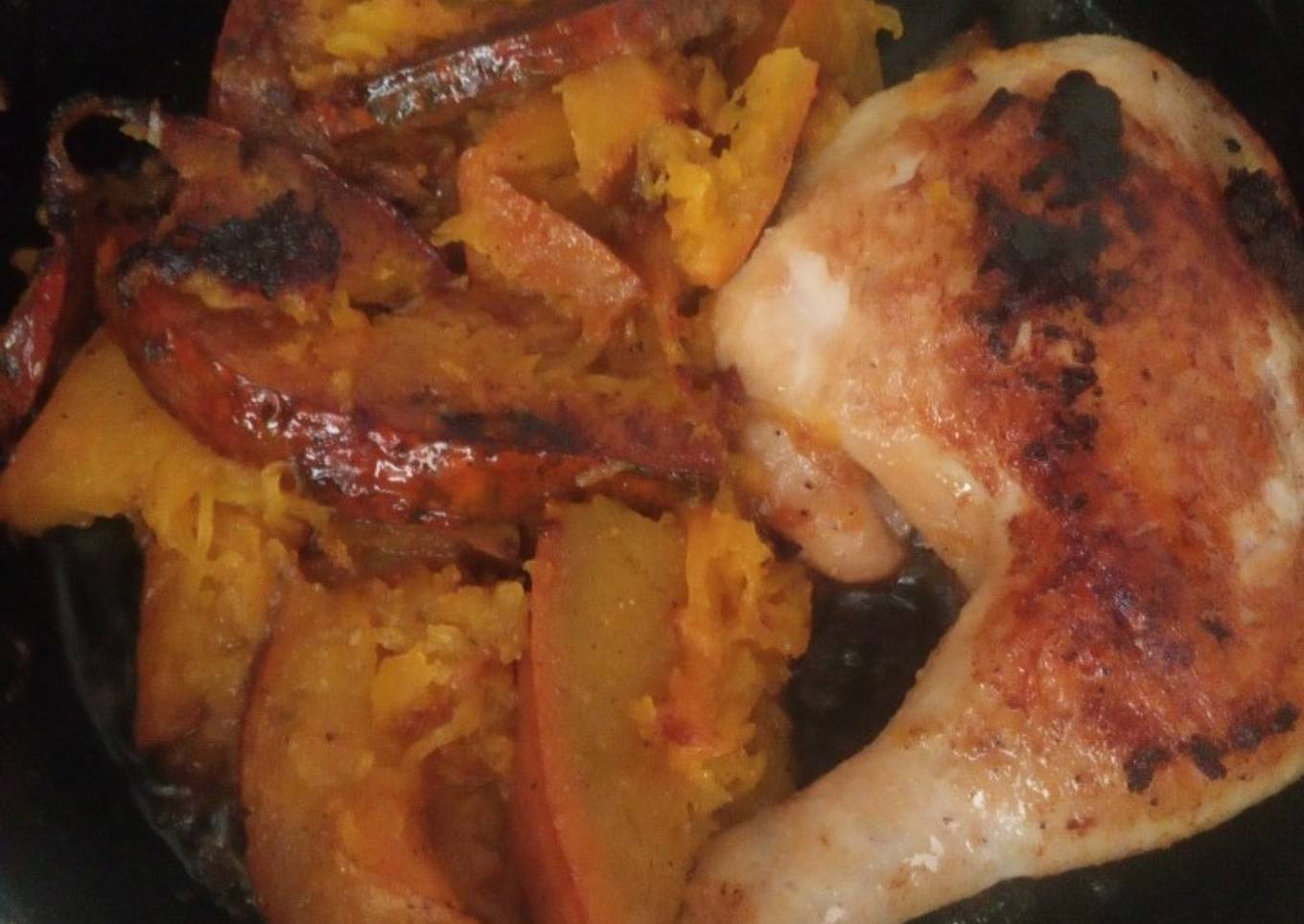 Pollo frito con auyama o calabaza