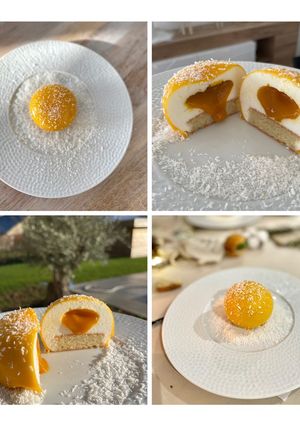 Une photo de Boule Coco, cœur coulant Mangue & biscuit joconde