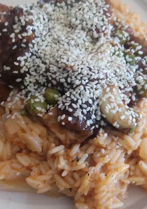 Una foto de Tofu vegano general tao