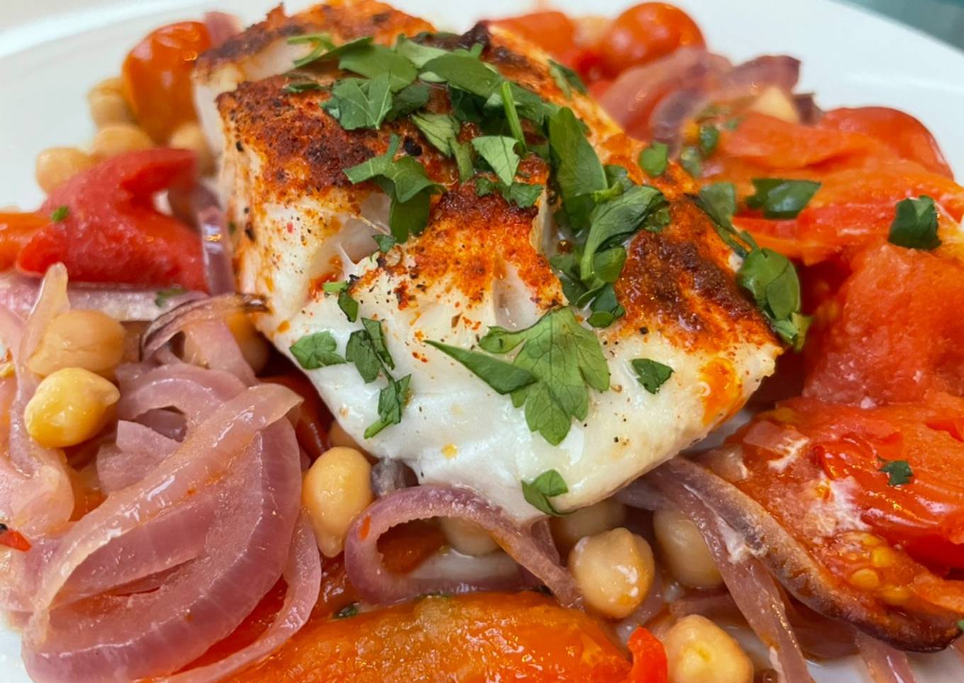 Recipe of Homemade Smokey Cod, Tomato and Chickpea Tray Bake