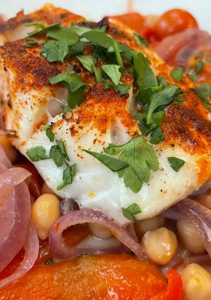 A picture of Smokey Cod, Tomato and Chickpea Tray Bake.