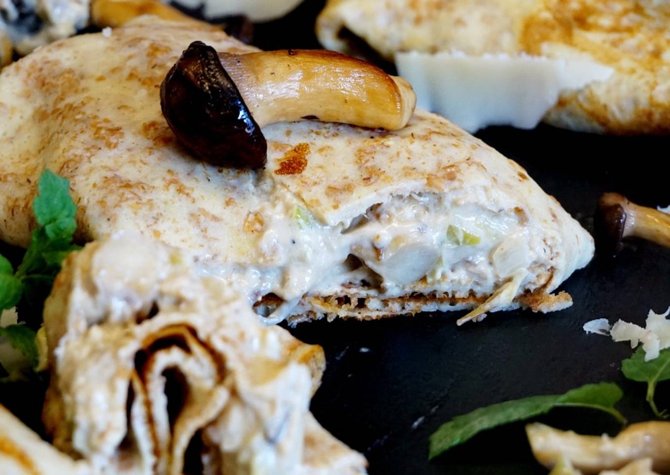 Crepes integrales con pollo y setas