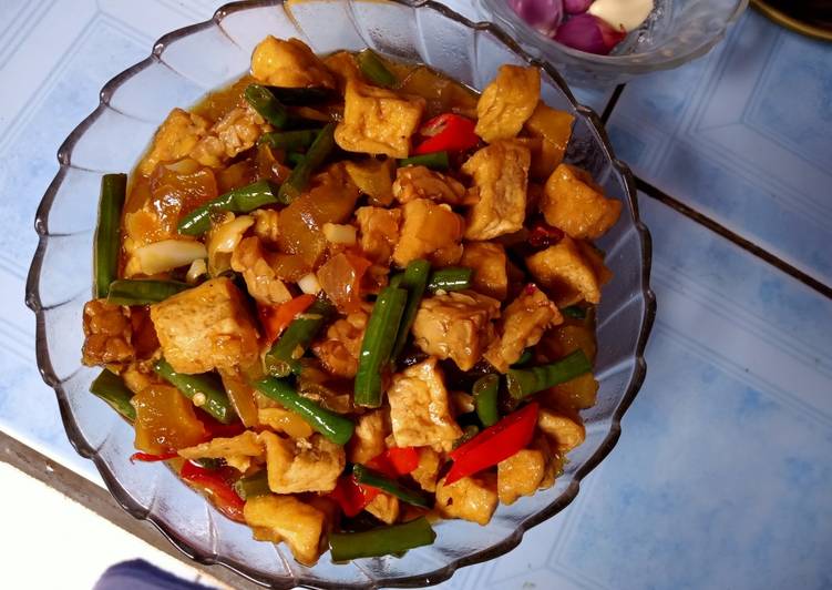 Tumis cecek, kacang panjang, tahu tempe