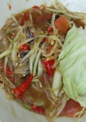 A picture of Papaya Salad with Fermented Crab and Fish Sauce (Tam Pu Pla Ra).