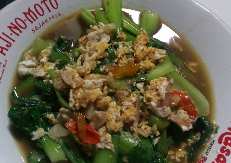Recipe: Delicious Tumis pokcoy telur saos tiram ala ala😊