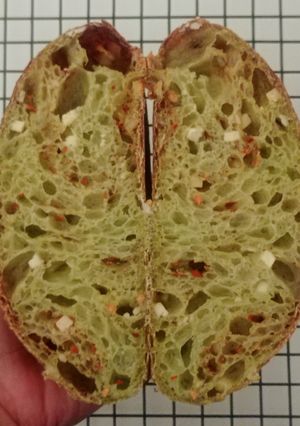 Foto resep Pandan Chili Flakes Cheese Sourdough Bread (Open Bake Method)
