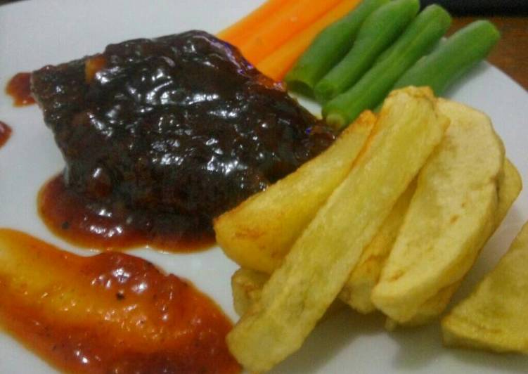 Steak daging sapi with barbeque sauce #KitaBerbagi