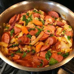 A picture of Super Easy Smoked Sausage & Cabbage in Salsa.