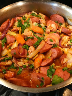 A picture of Super Easy Smoked Sausage & Cabbage in Salsa.