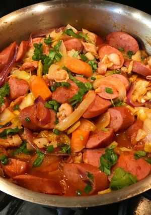 A picture of Super Easy Smoked Sausage & Cabbage in Salsa.