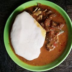 A picture of Tuwon shinkafa with Ogbono soup.