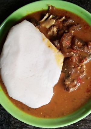 A picture of Tuwon shinkafa with Ogbono soup.