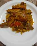 Arroz con conejo, pollo y alcachofas