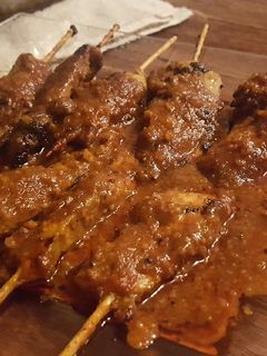 A picture of Chicken Satay and Peanut Sauce.