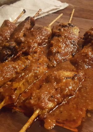 A picture of Chicken Satay and Peanut Sauce.