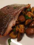Oven roasted rainbow trout with saffron mushrooms