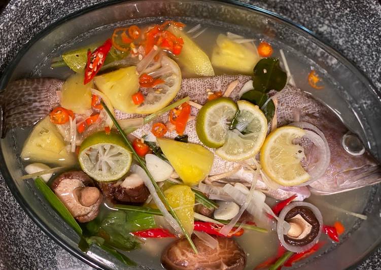 Resep Baru Ikan Kerapu Tim Lemon Ala Thai Paling Enak