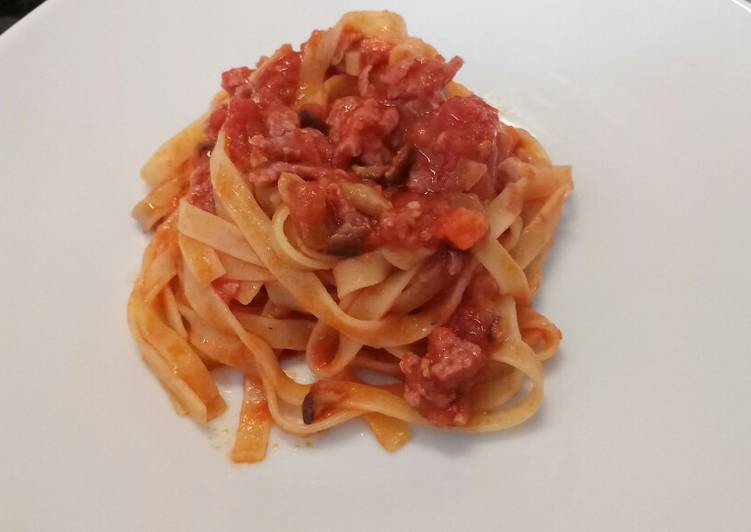 Guide to Prepare Tagliatelle with mushroom and salame ragù in 10 Minutes for Mom