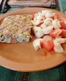 Tarta integral de pollo, brócoli y champiñones