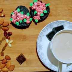 A picture of Chocolate hearts with coffee.