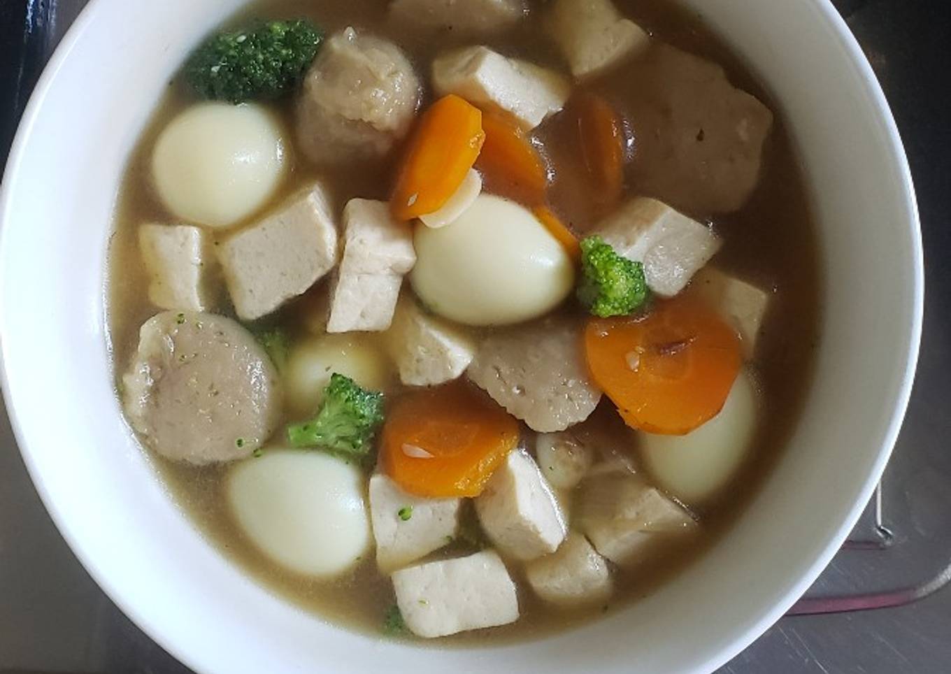Kuah Tumis Jahe Tahu, Puyuh, Baso dan Brokoli (mpasi)