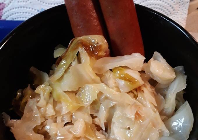 Salted Fried Cabbage and Steamdogs