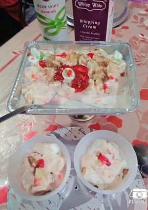 A picture of Creamy fruit chat..🍒🍇🍓🍍🍌🍊🍎🍏.