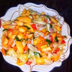 A picture of Irish potatoes + veggies.
