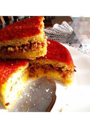 عکسی از دستور ته چین مرغ ریش شده با زرشک 😋🥮
