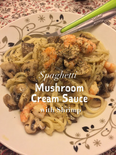 Foto resep Sphagetti Mushroom Cream Sauce with Shrimp 🍤