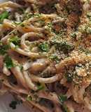 Vegan spaghetti a la carbonara