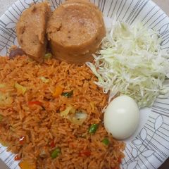 Fried rice with moimoi A picture of Fried rice with moimoi.